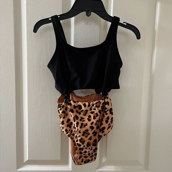 Art Class Black Leopard Print One Piece Swimsuit Girls Size Medium 7-8 - Picture 1 of 11